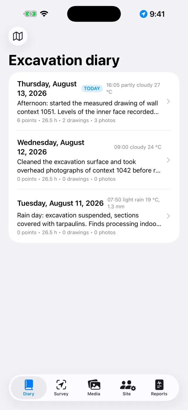 The list of dig days
