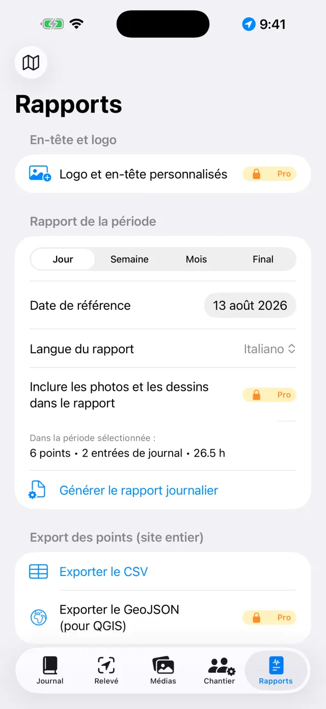 Génération des rapports