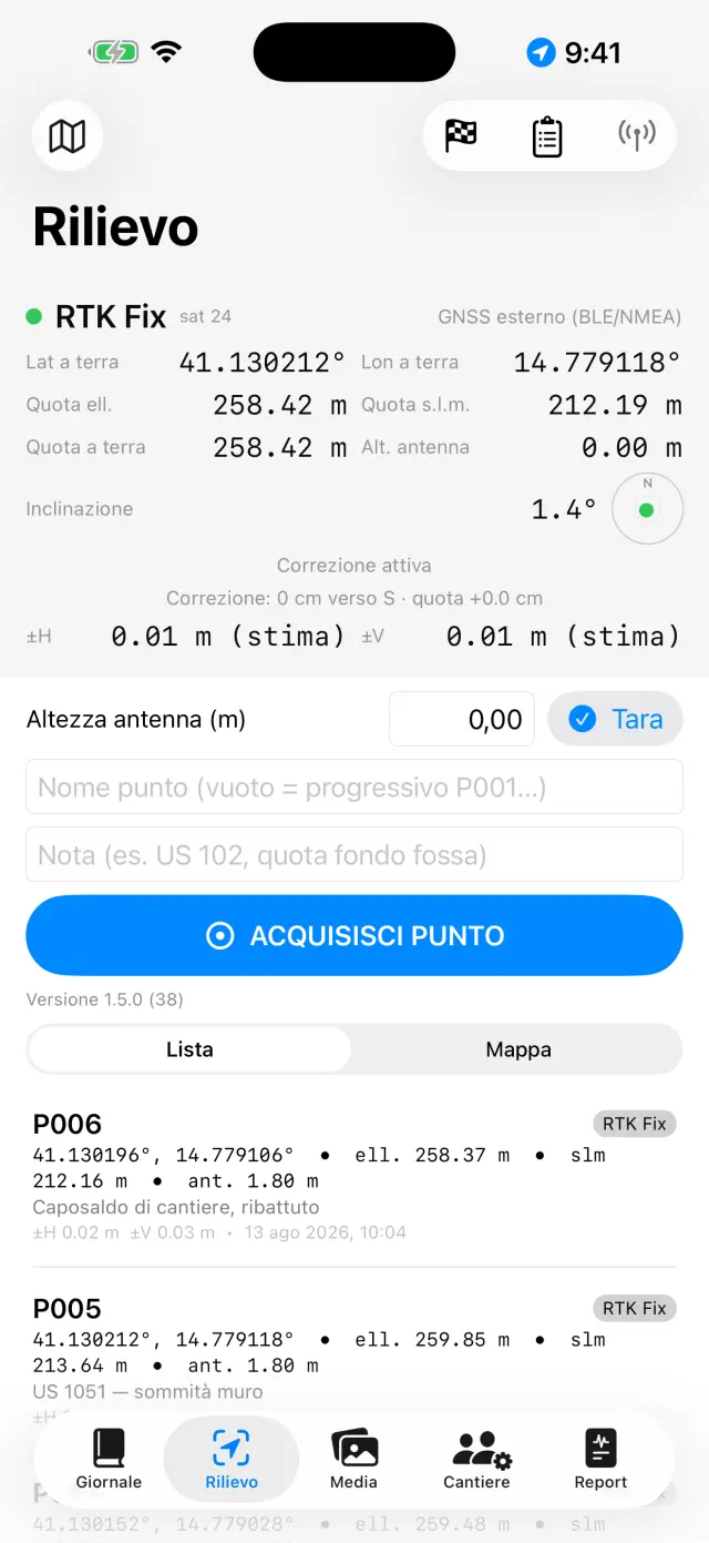 Il pannello GNSS del Rilievo