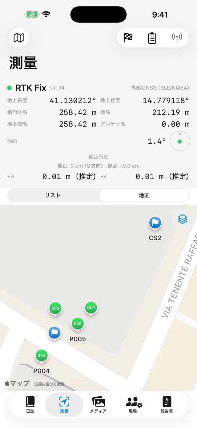地図上の測点と基準点