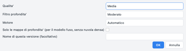 Costruisci nuvola densa